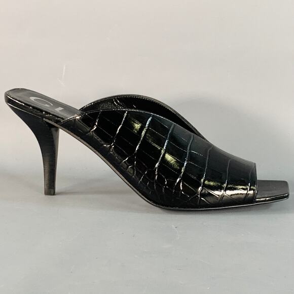 GUCCI Size 9.5 Black Croc Embossed Leather Mules Pumps - Picture 2 of 9